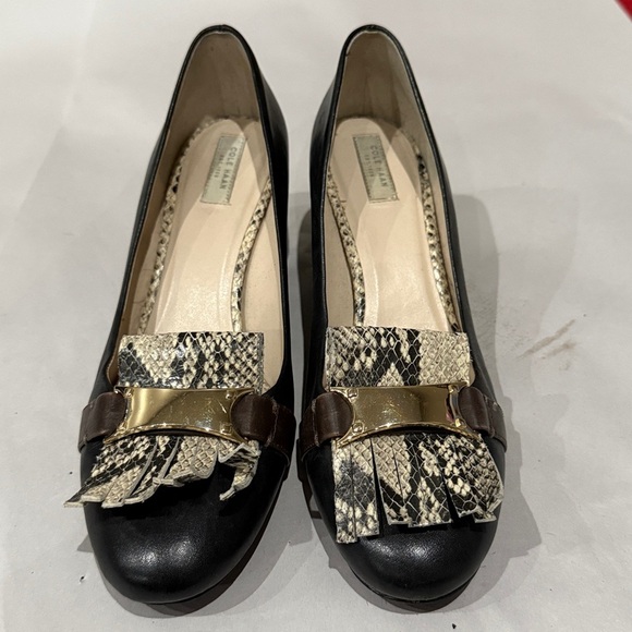 Cole Haan Black and Gold Heels with Snakeskin Accents - Picture 2 of 5